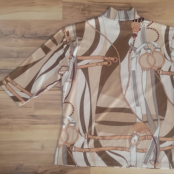 VTG 70s 80s Trompe l' Oeil Equestrian Print Top Med Old Money Preppy Maximalist - Picture 9 of 16